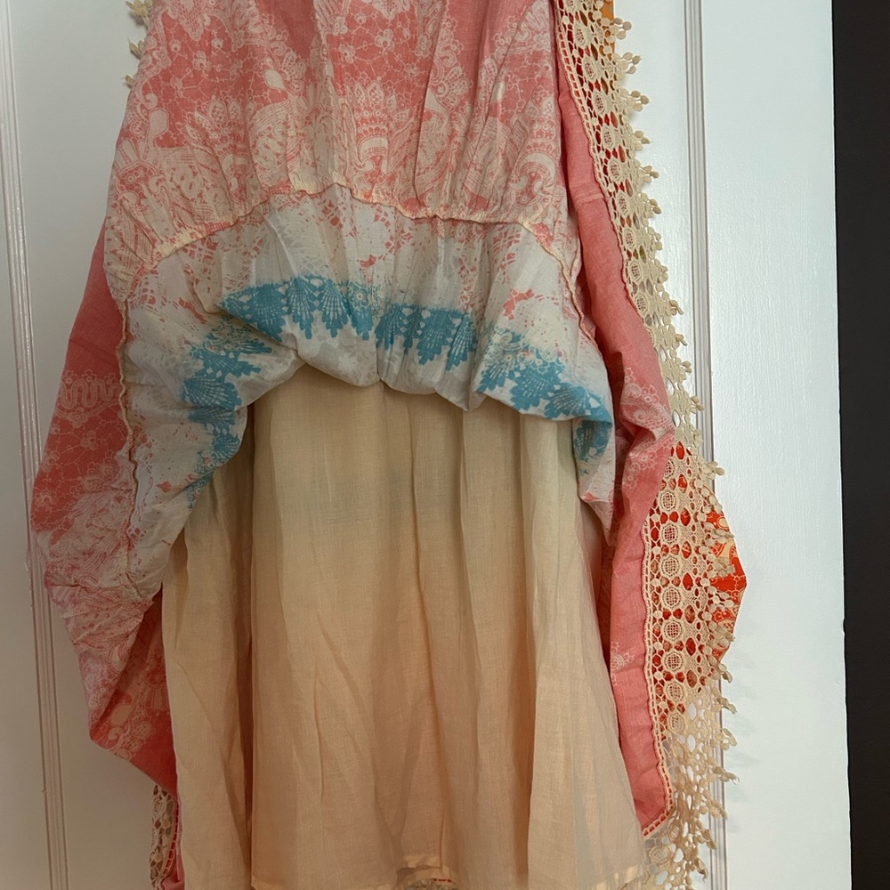 Boho Tiered Orange and Cream Printed Maxi Skirt - Picture 5 of 6
